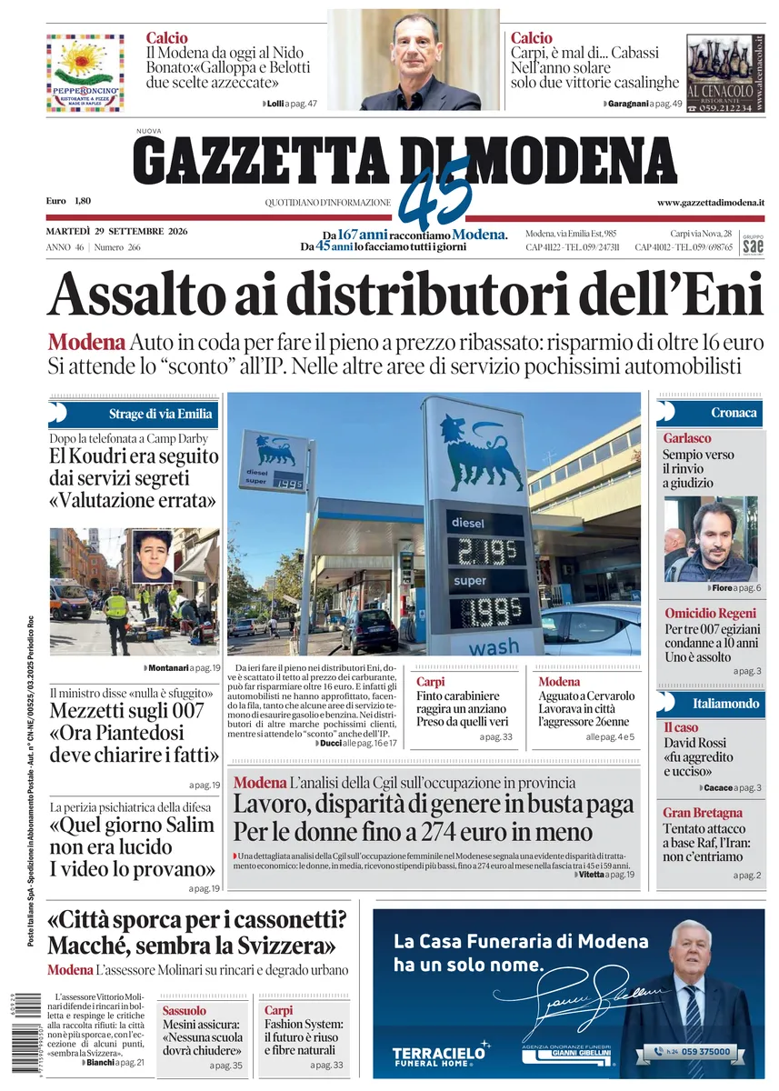 Prima-pagina-gazzetta di modena-oggi-edizione-del-2026-09-29
